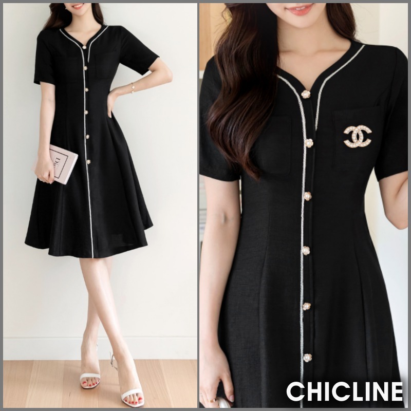 ★ChicLine★ トリミングサマーツイードワンピース