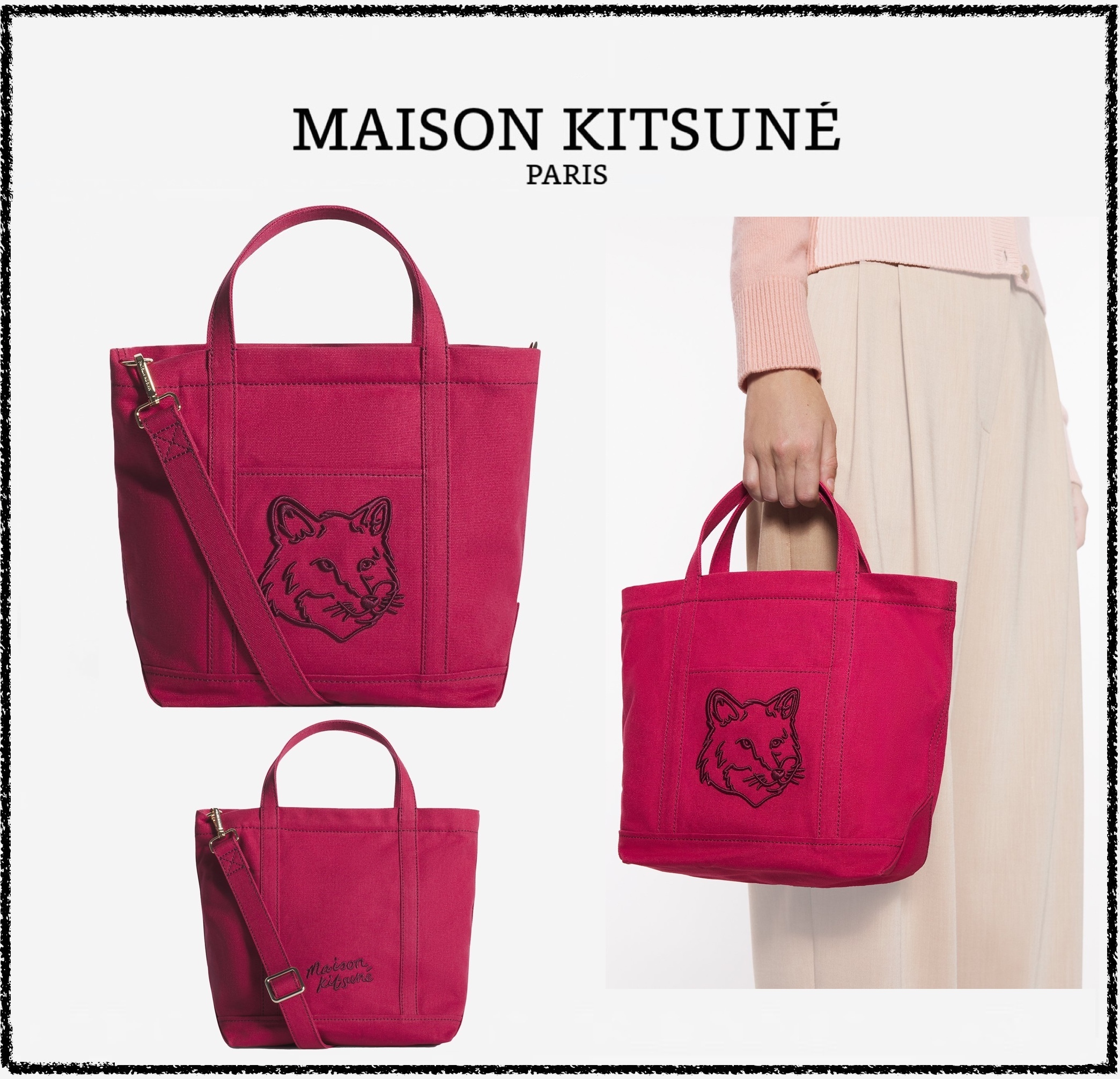 ★MAISON KITSUNE★ フォックスヘッド スモール トート レッド系