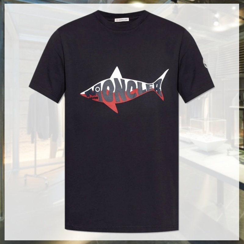 関税込 MONCLER モンクレール ロゴ コットン Tシャツ 黒