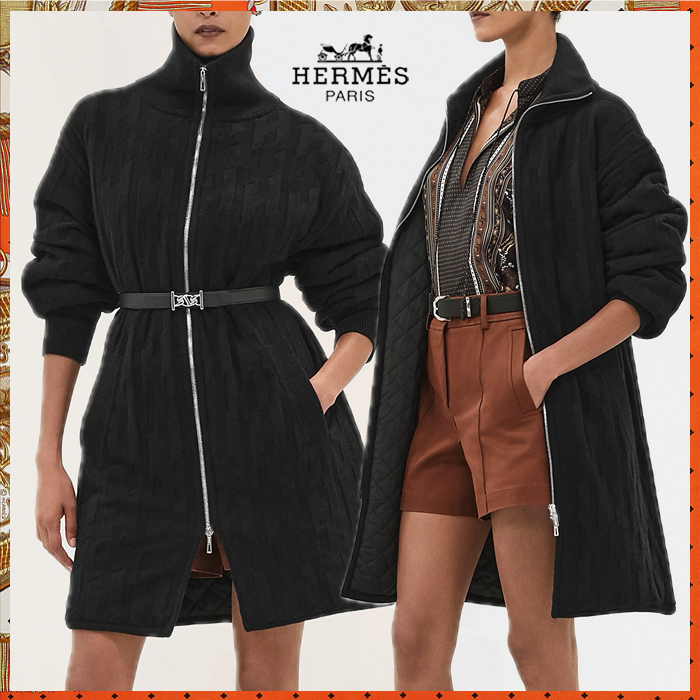 HERMES 25SS《キルティングジップコート》ウール Hモチーフ 直営