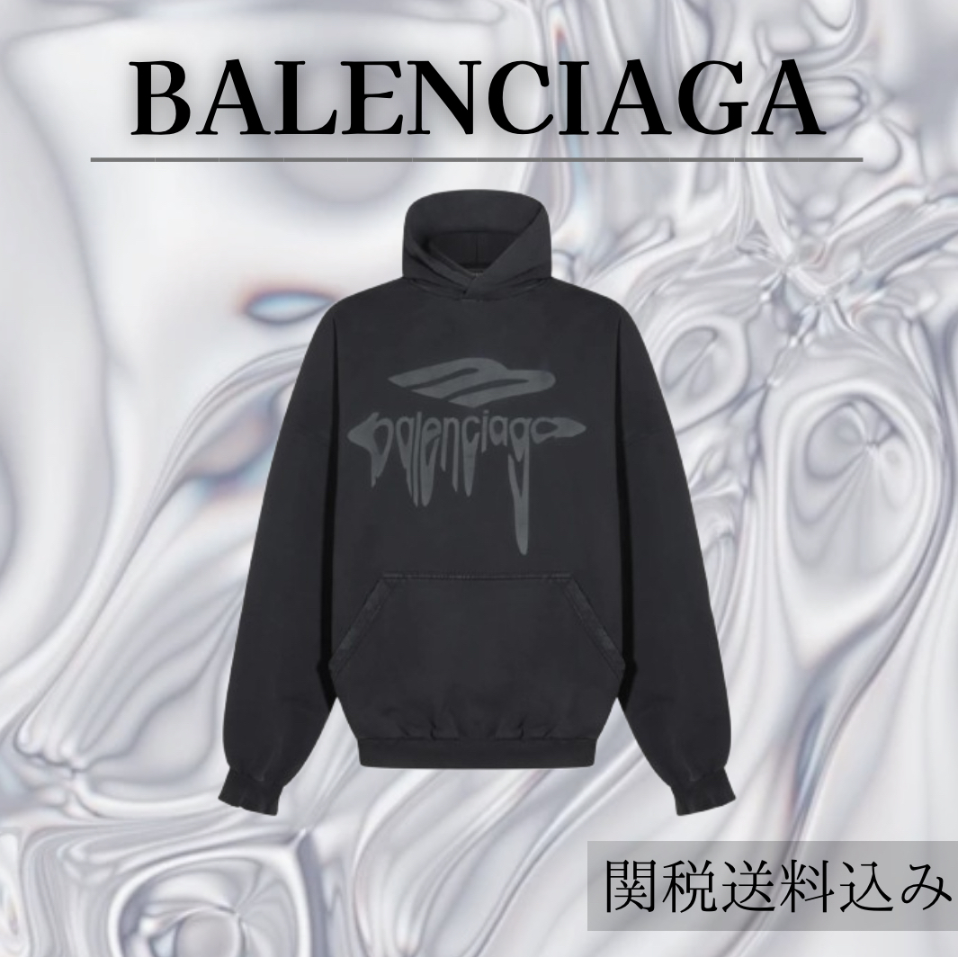 【関税込・国内発送】BALENCIAGA 3b Liquified Hoodie フーディ Men's 3b Liquified Hoodie Large Fit in Black/grey