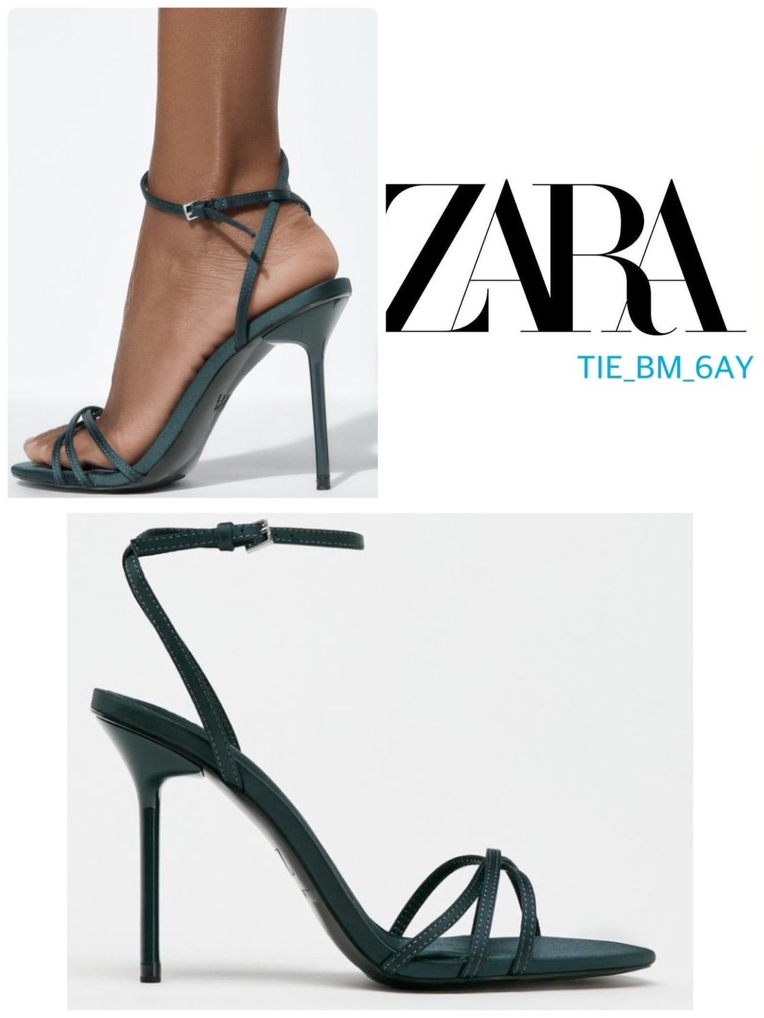 スペイン発送 ZARA サテンエフェクトストラップヒールサンダル