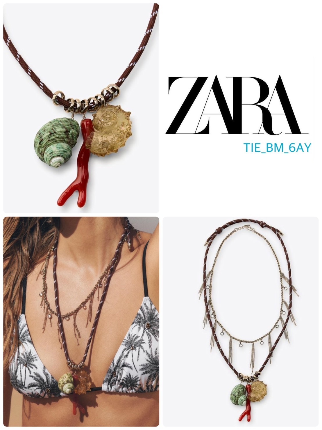 スペイン発送 ZARA シェルチャームネックレス 2 個パック 新作