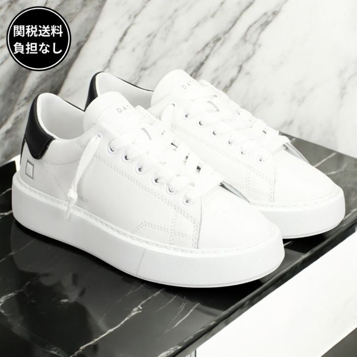D.A.T.E. SFERA レザー スニーカー White/Black ロゴ 関税送料込