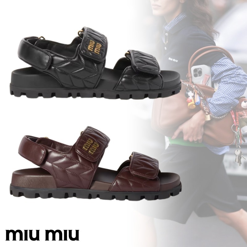 MiuMiu ミュウミュウ サンダル マテラッセレザー ロゴ ステッチ
