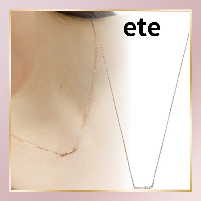 ギフト◎【ete】ネックレス ダイヤモンド K18 シンプル