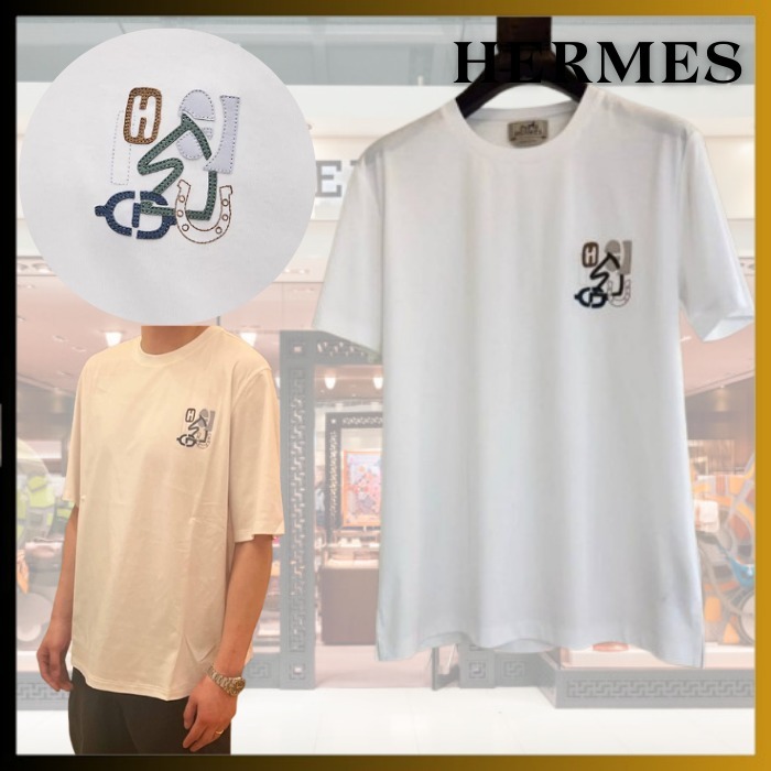 【ミニレザーパッチが◎/白】HERMES H Puzzle Tシャツ