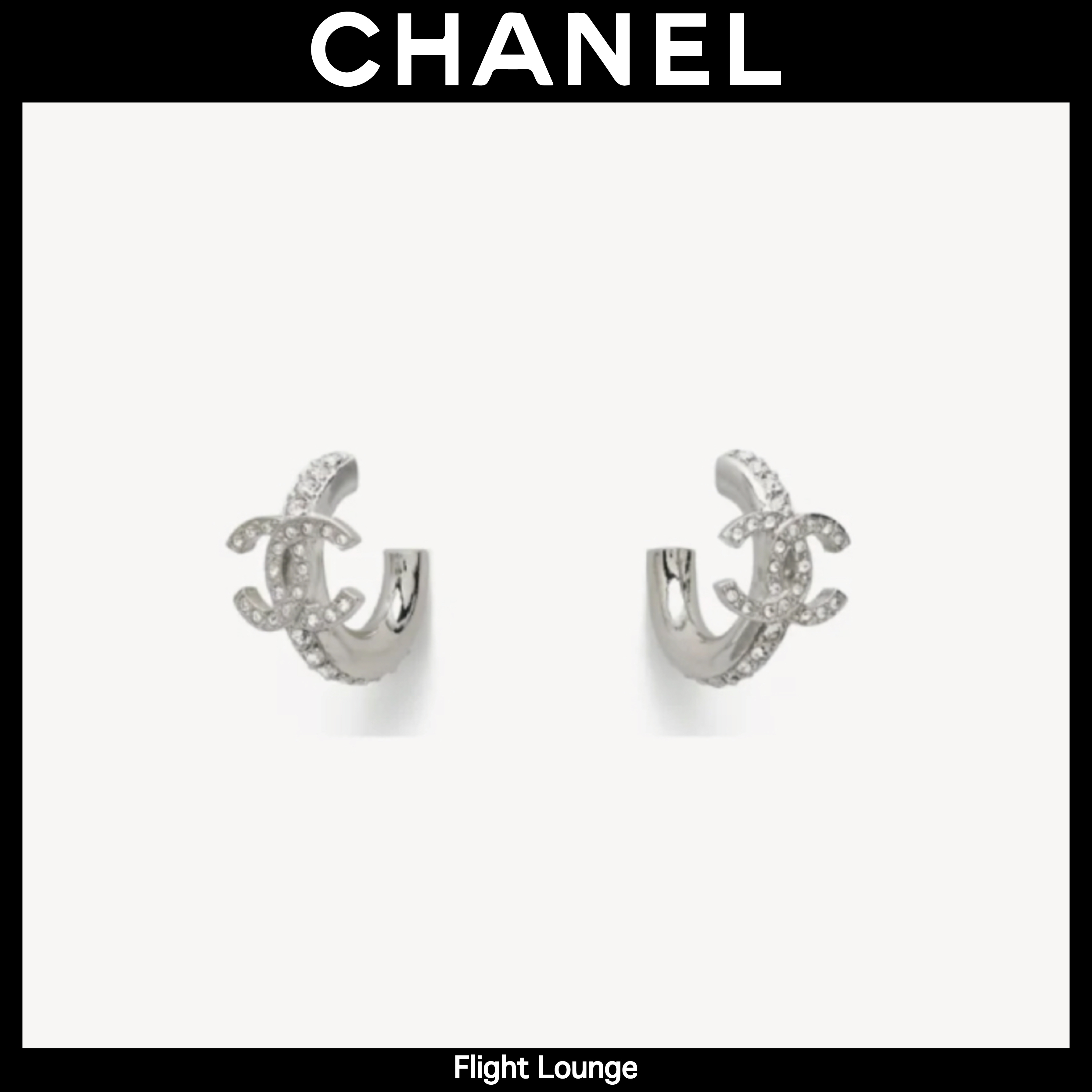 シンプル クリスタルCCマーク CHANEL フープ ピアス シルバー