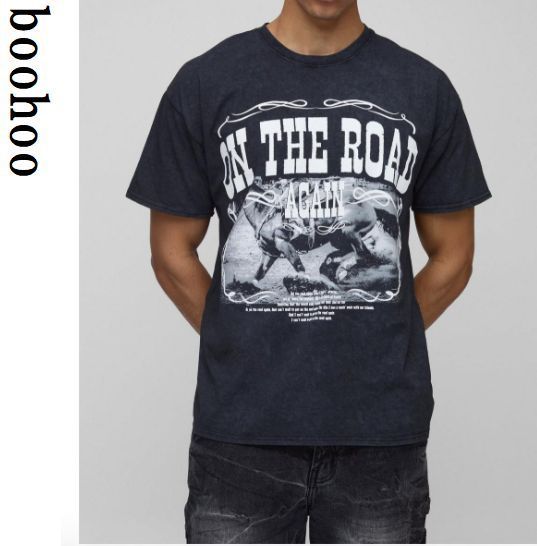 boohoo MAN オーバーサイズ 半袖 ウィリー・ネルソン Tシャツ