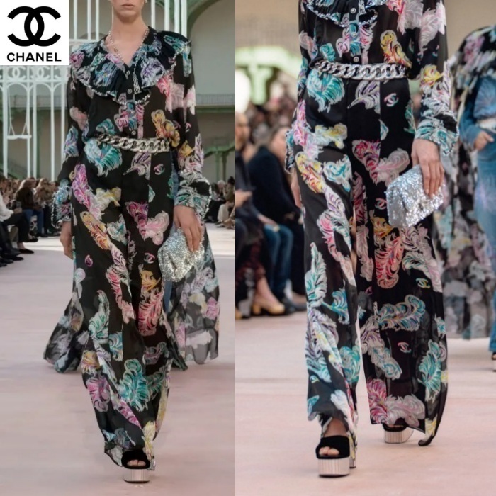 鳥の羽モチーフ【CHANEL】シャルムーズパンツ シルク