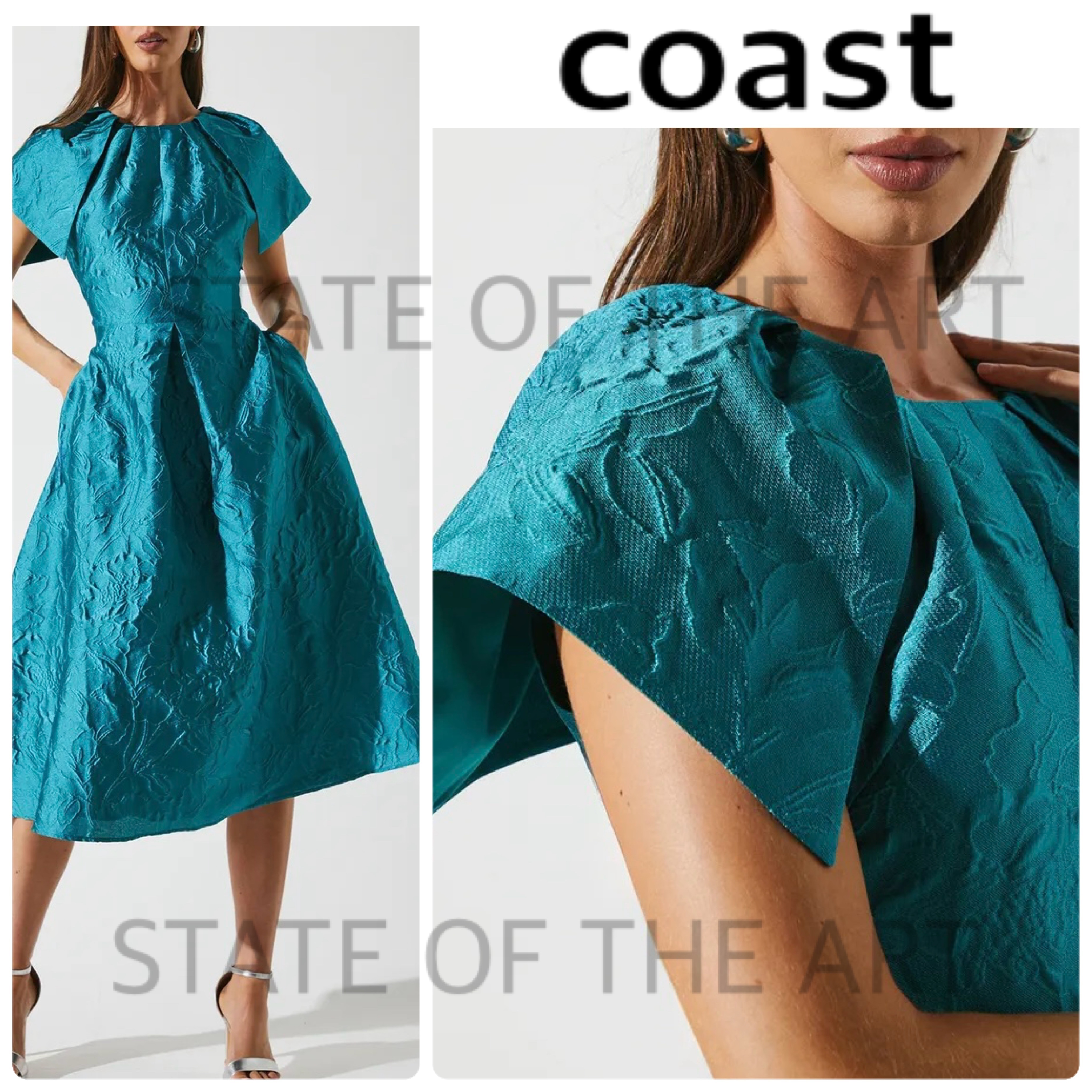 英国発【COAST】ケープスリーブ ジャガード ミディドレス