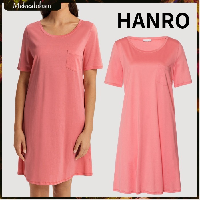HANRO☆コットンデラックス半袖ナイトドレス ピンク