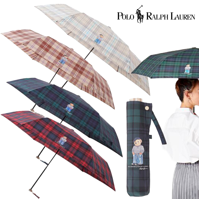POLO RALPH LAUREN ラルフ フレンチベア×チェック 折りたたみ傘