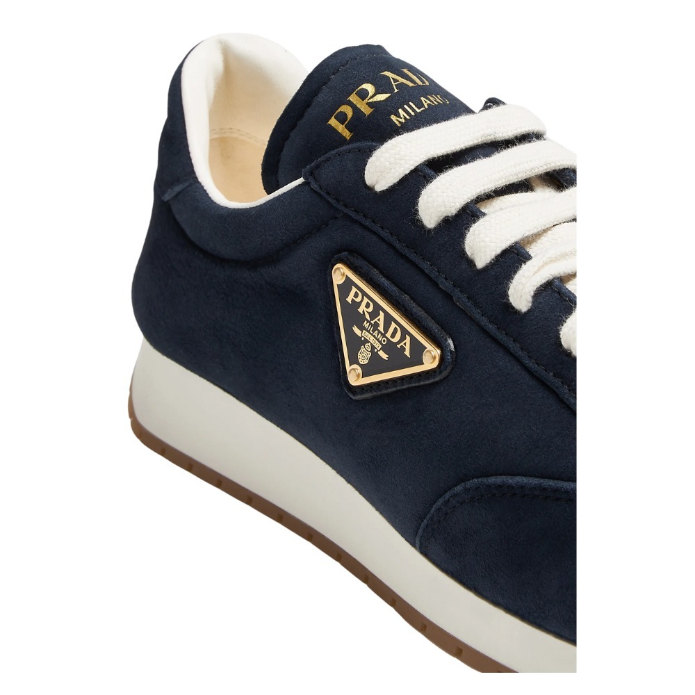 《スタイリッシュ》【PRADA】ランクスエードスニーカー ロゴ 紺