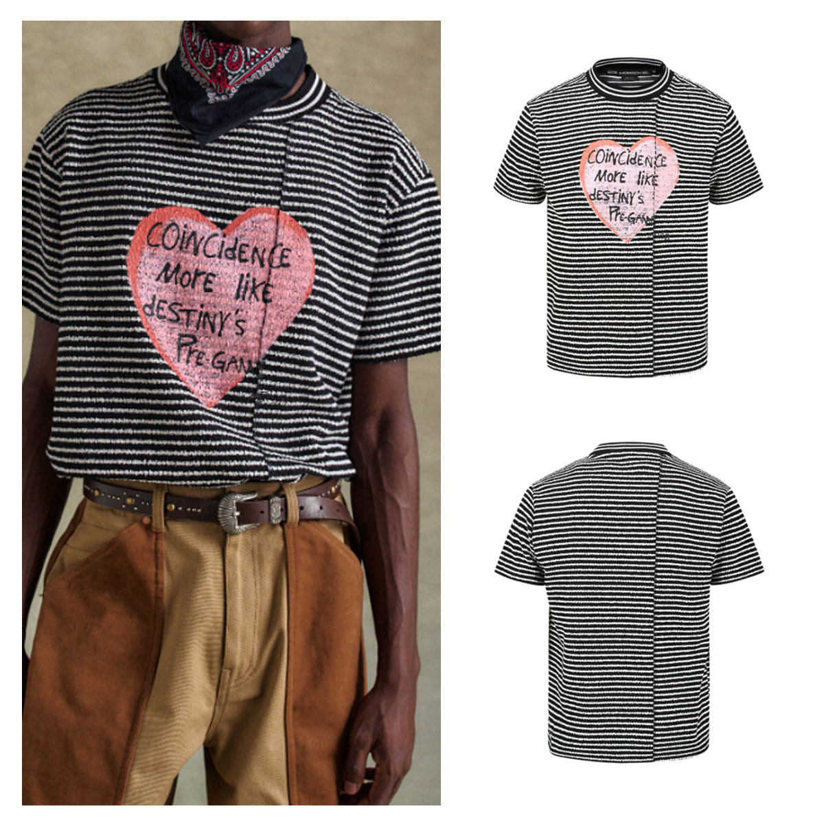ニット・セーター ANDERSSON BELL HEART MESSAGE STRIPE CREW NECK SWEATER 5JH926