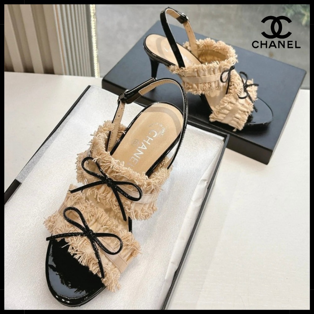 【足元が華やかに♪】CHANEL ミュール サンダル ベージュ リボン