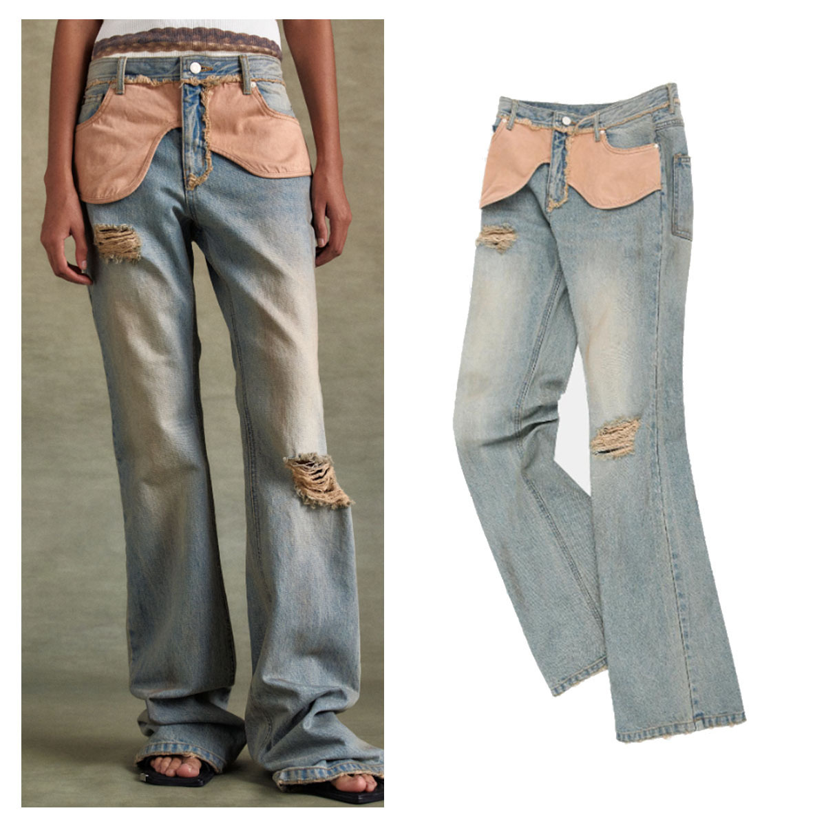 デニム・ジーパン ANDERSSON DECONSTRUCTED DIRTY WASH BOOTCUT JEANS 5JH927