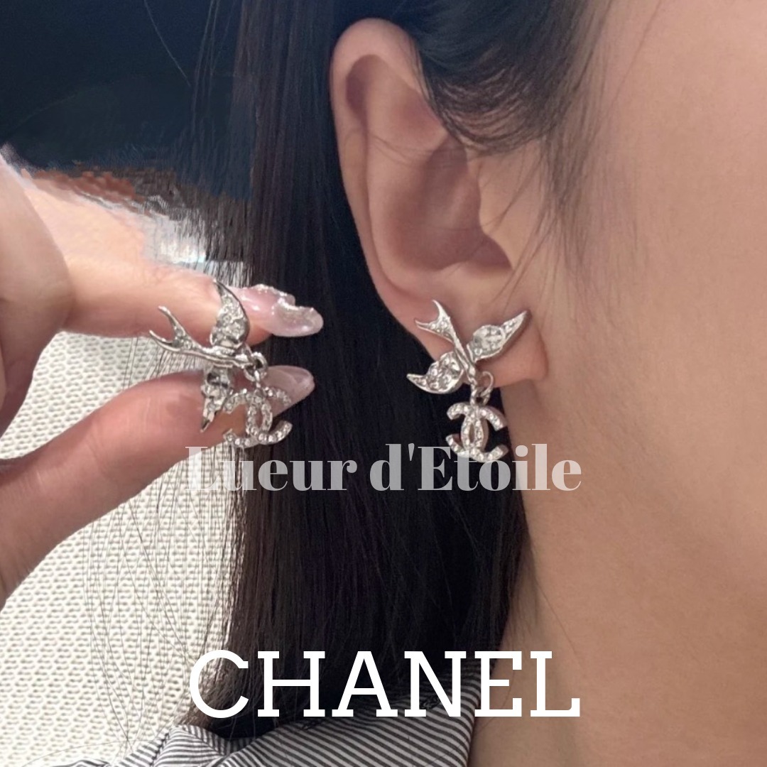 【羽ばたく美しさ】CHANEL ピアス シルバー 鳥モチーフ