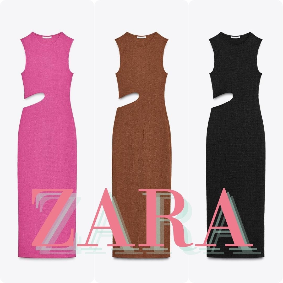 ZARA テクスチャー カットアウト ロングワンピース 5039/357