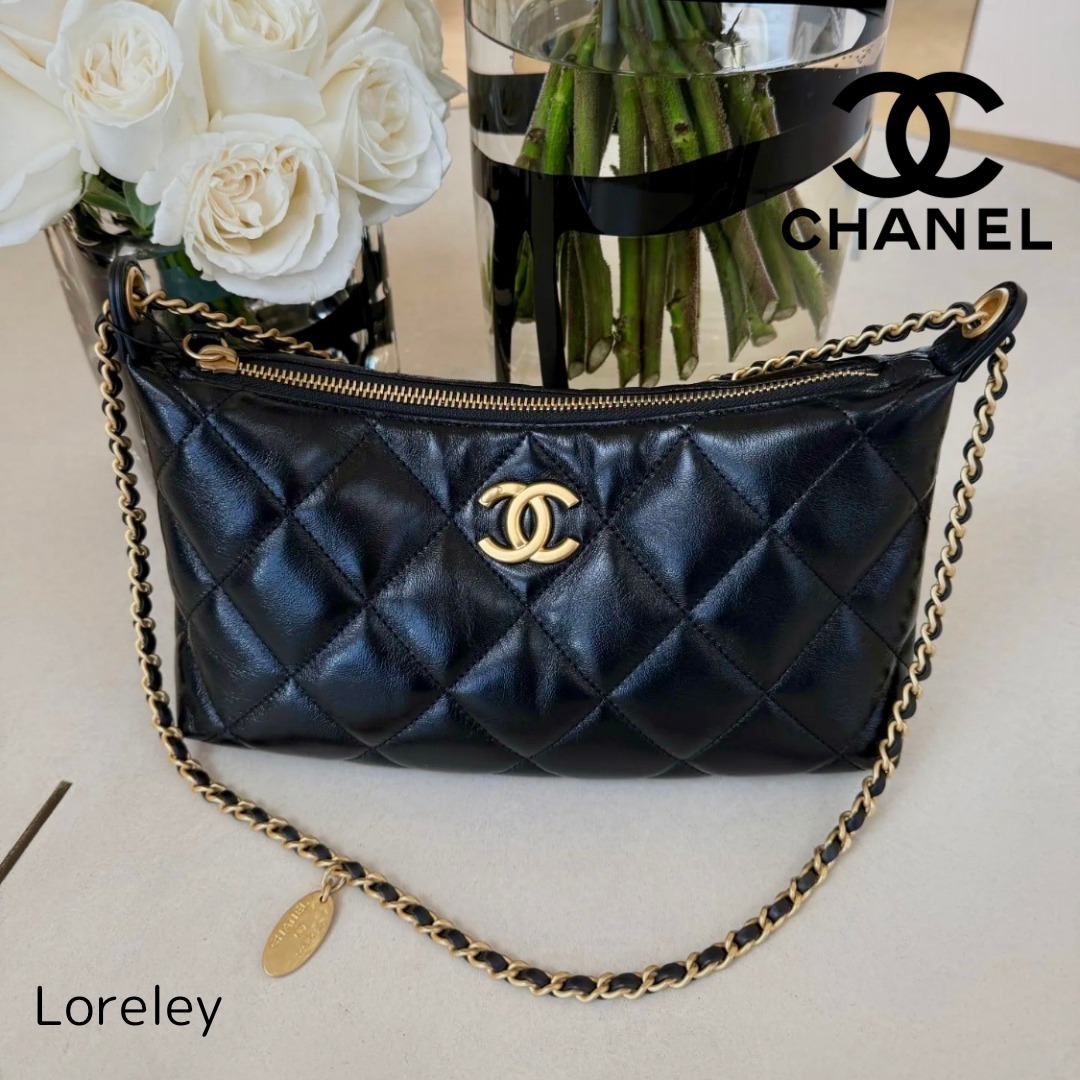 【女性らしい】CHANEL ホーボーバッグ ブラック シルバー
