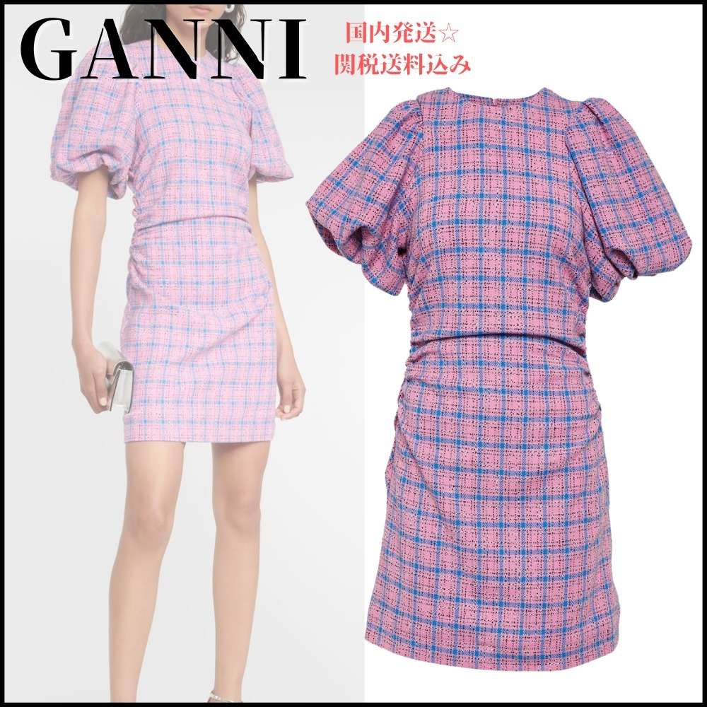 【GANNI】チェック柄 コットン 混紡 ミニドレス ＊関税/送料込み