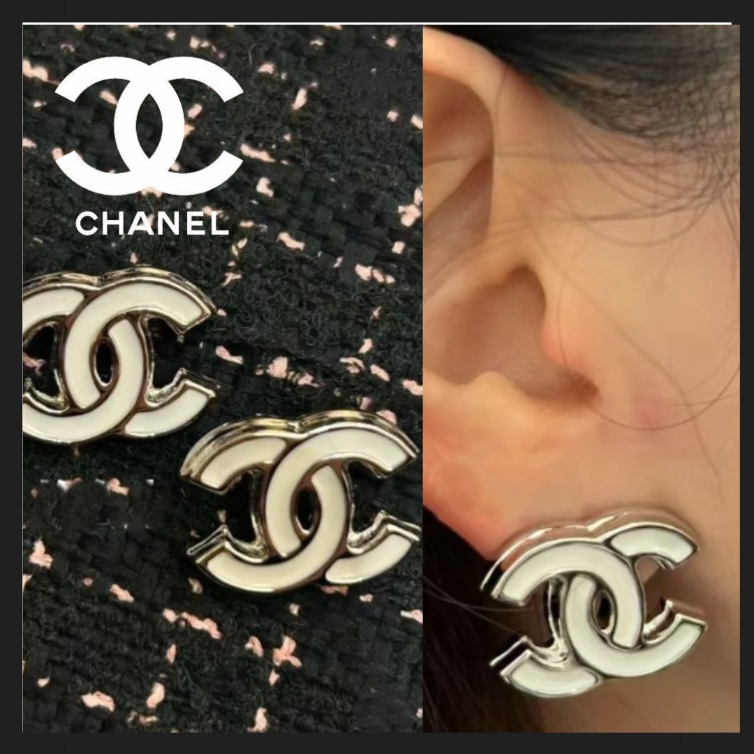 【透明な輝き＊】CHANEL ピアス ホワイト＆ゴールド