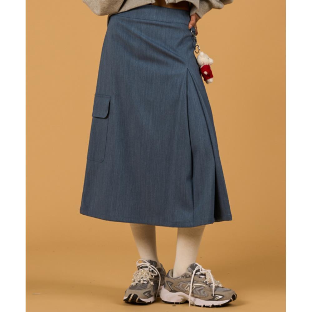 スカート KOLEAT Cargo Keyring Team Pintuck Long Skirt Denim Blue KLWO