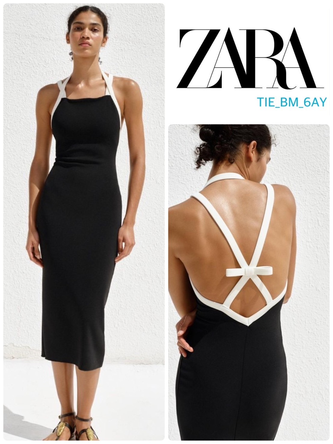 スペイン発送 ZARA コントラストストレッチホルタードレス 新作