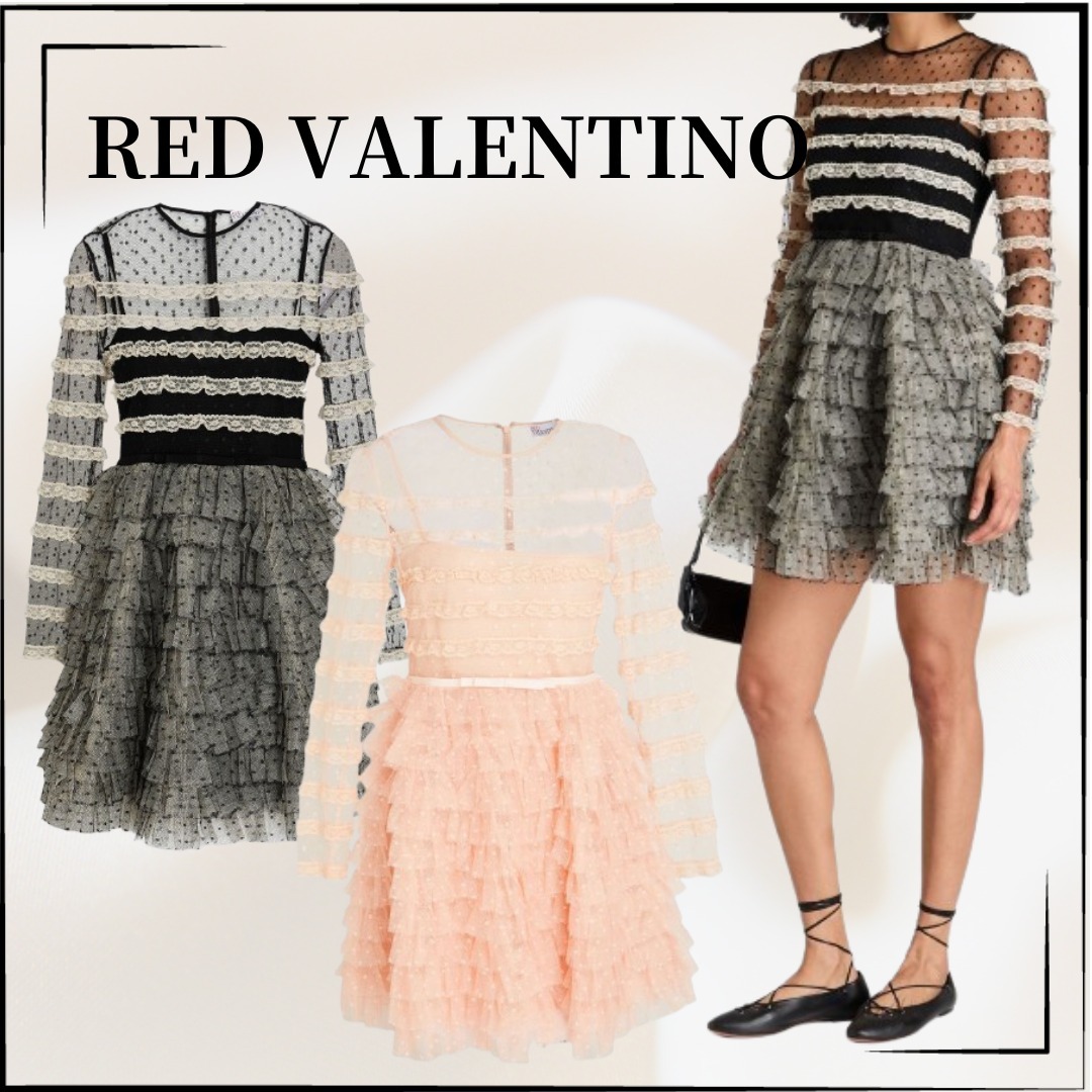 【RED VALENTINO】関税込☆ドットチュール 長袖 ミニワンピース
