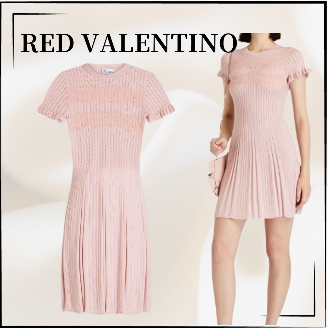 【RED VALENTINO】関税込☆ニット プリーツ 半袖 ミニワンピース