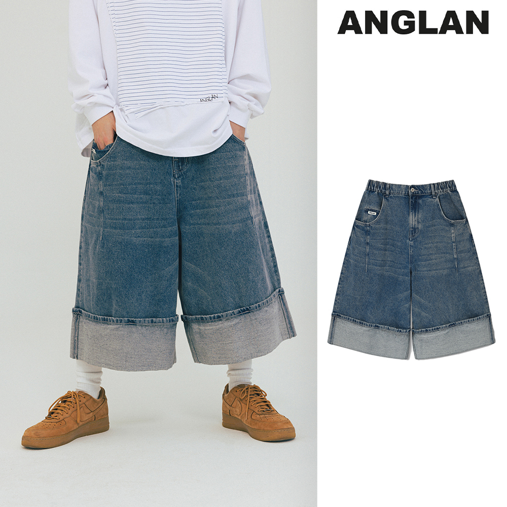 【ANGLAN】25SS★ [AG] Turn-up Washed Denim Half Pants