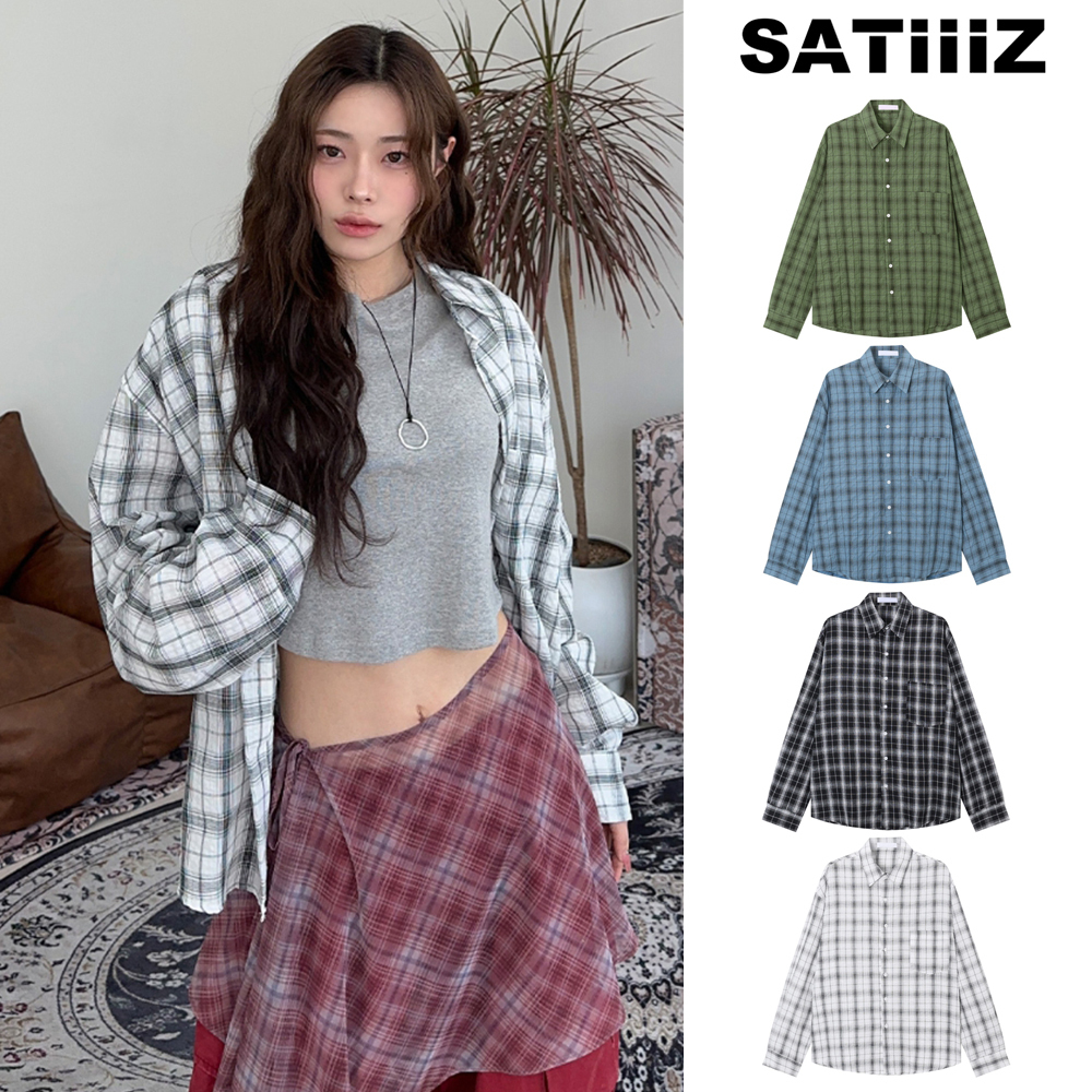 【SATIIIZ】Belle loose check shirt
