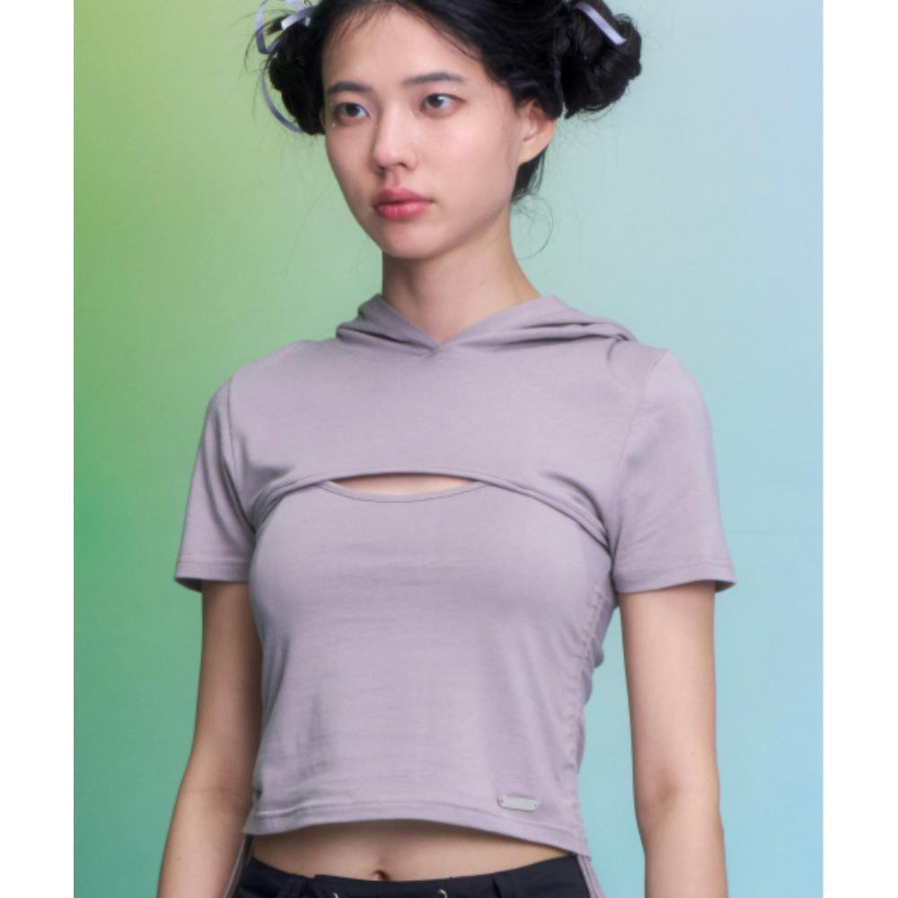 ◇ILLIGO◇ Cutout shirring hoodie cool grey