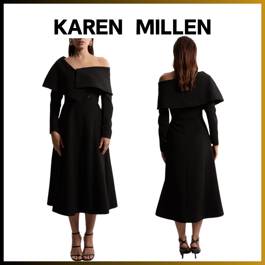 Karen Millen：アシンメトリーミモレ丈ワンピース