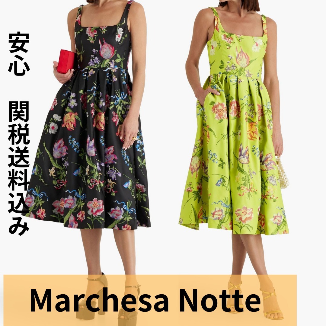 【MARCHESA NOTTE】 ダッチェスサテン ミディワンピース