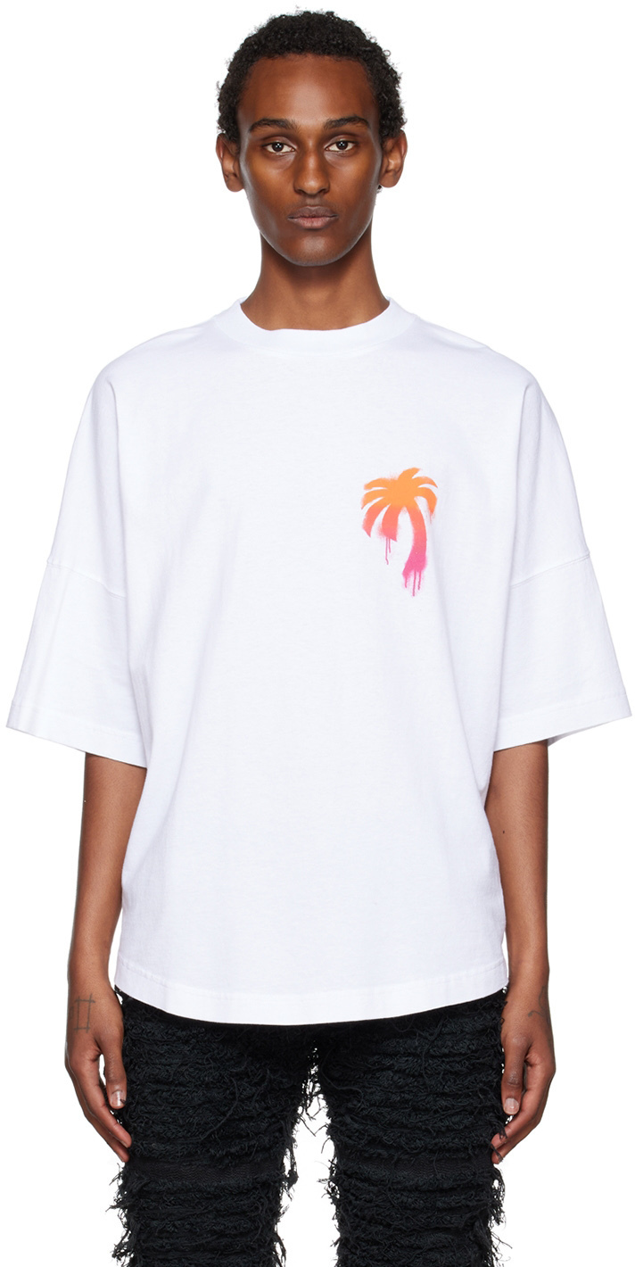 【関税込み】Palm Angels ホワイト Sprayed Palm Tシャツ