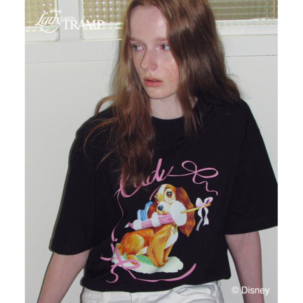 ◆RONRON◆ RIBBON LADY DOG OVER FIT T SHIRT BLACK