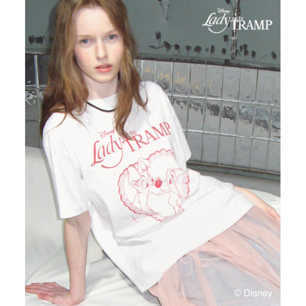 ◆RONRON◆ HEART LADY AND THE TRAMP BASIC FIT T SHIRT WHITE