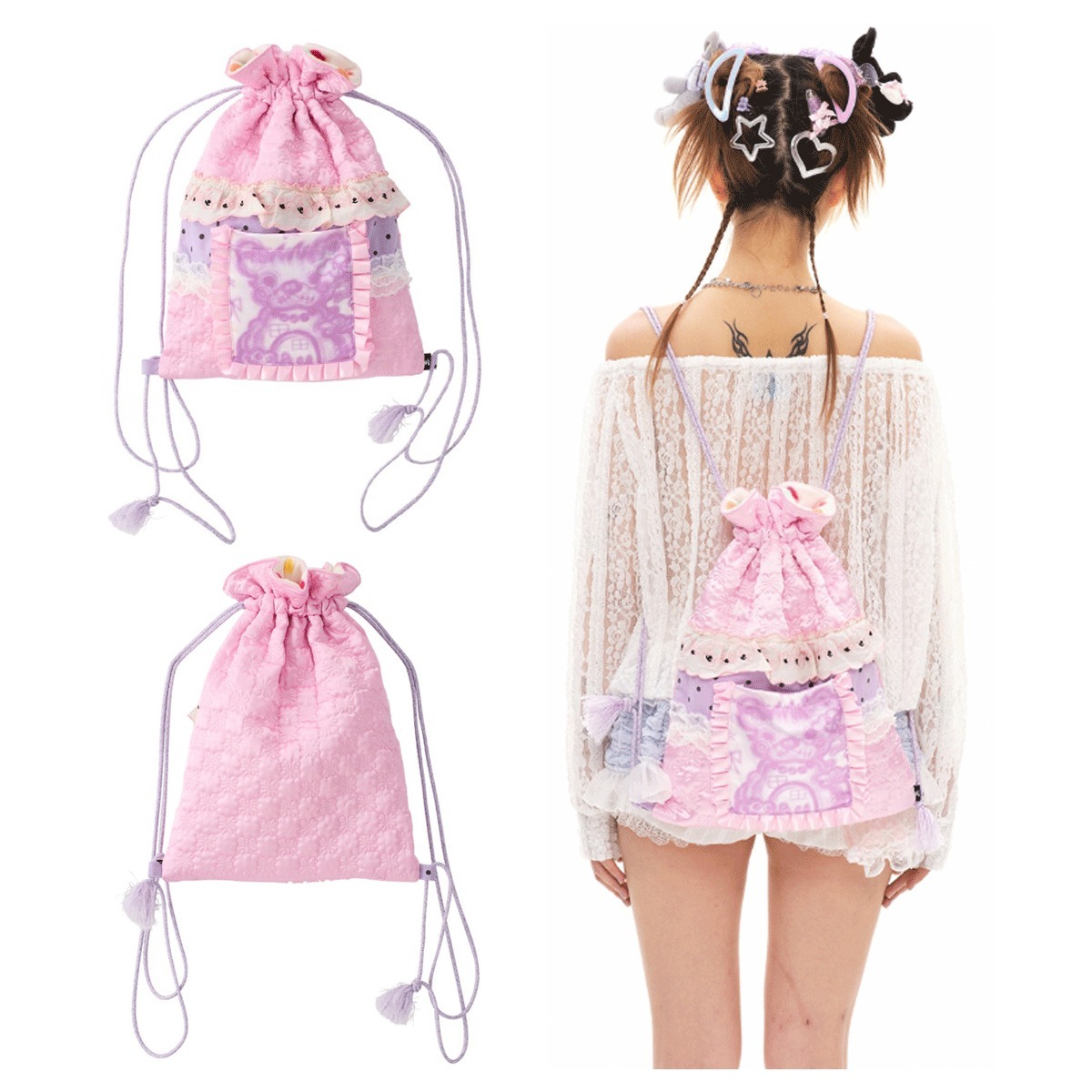 バックパック・リュック YOUTHBATH YBX SOUP Brush Bear String Backpack 5BSH0023
