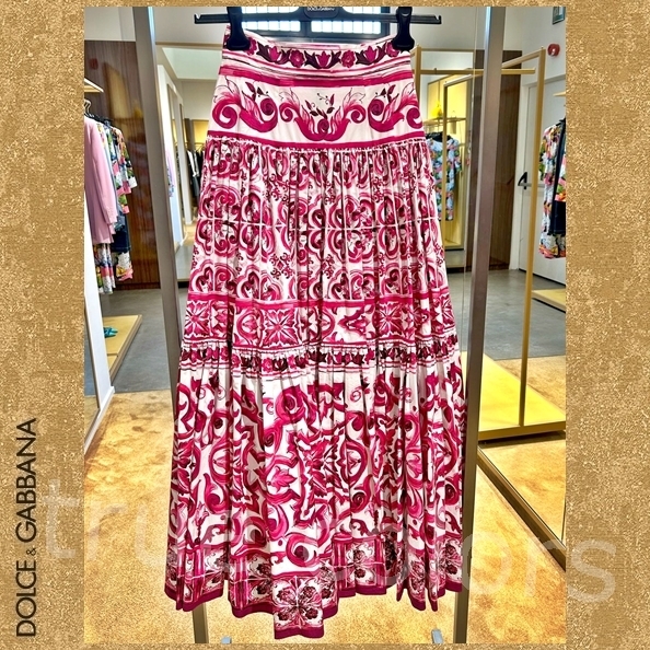 DOLCE&GABBANA マヨリカ柄 コットンポプリン マキシスカート