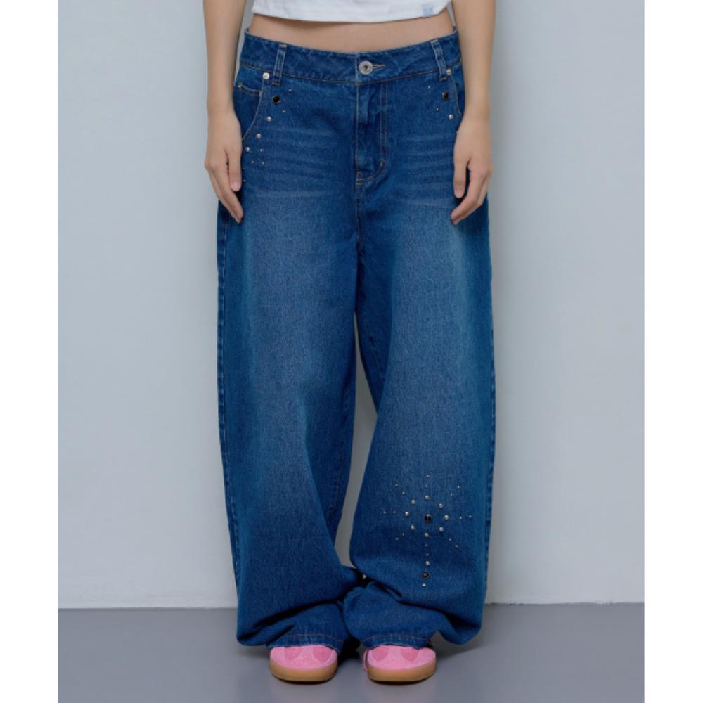 ☆NASTY FANCY CLUB☆ Bohemian Studded Denim Pants BLUEF24ZD8