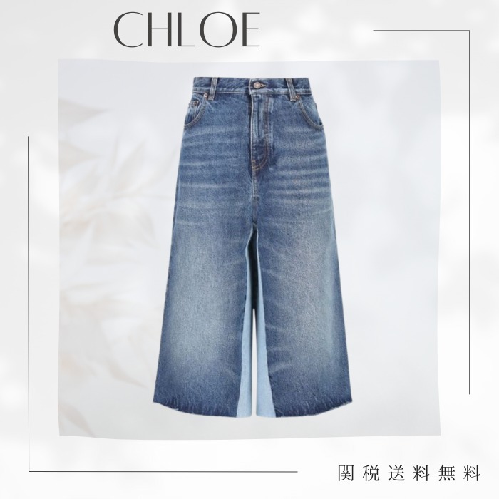 Chloe クロエ デニムパッチワーク バミューダショートパンツ