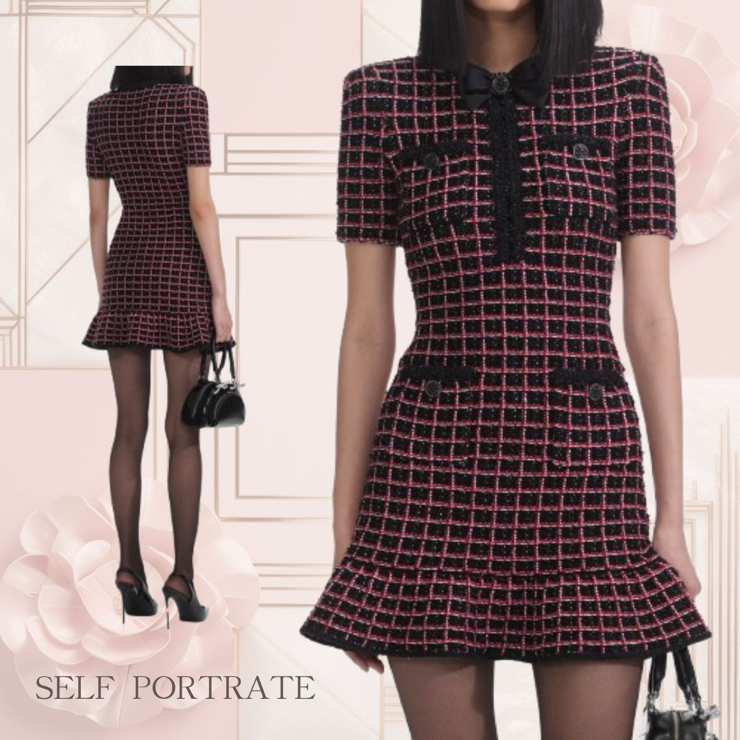 【SELF PORTRAIT】チェックミニドレス SELF-PORTRAIT 上品♪チェック柄ニットミニドレス