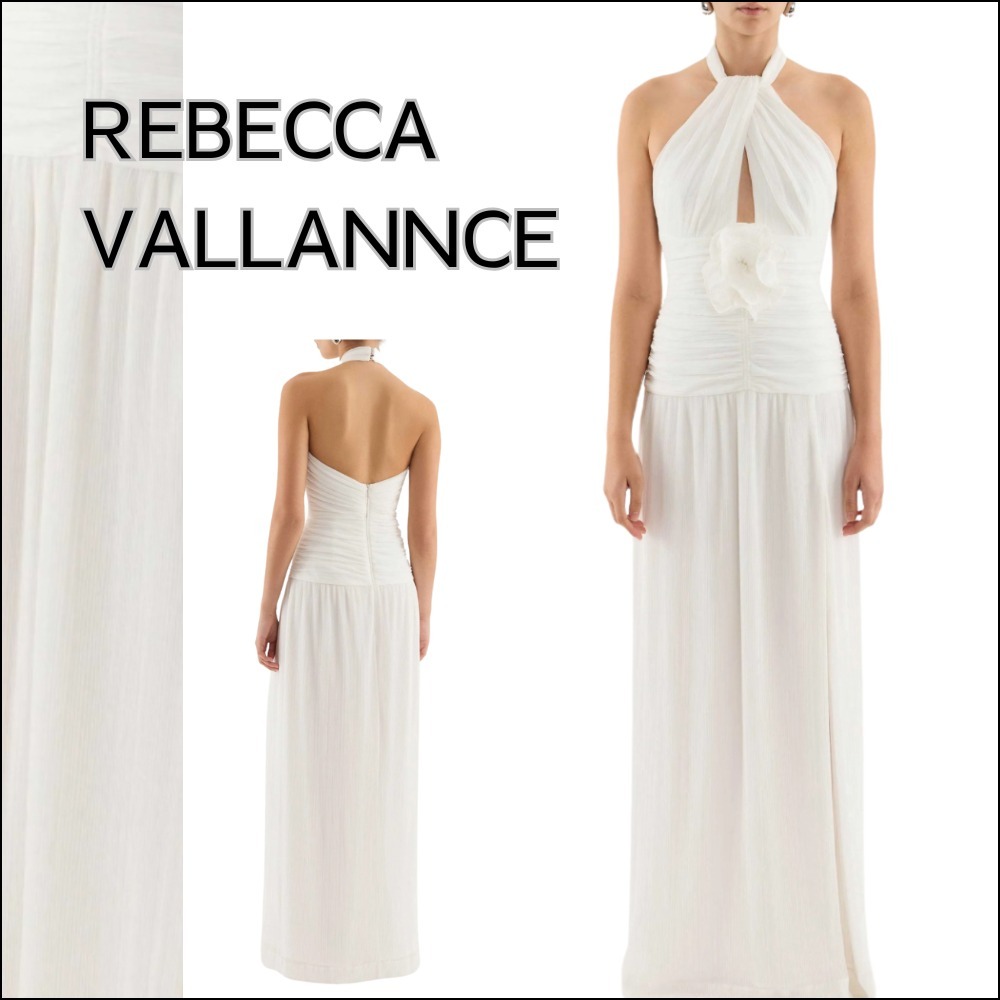 【REBECCA VALLANCE】ロング ドレス ホルターネック 花 ホワイト