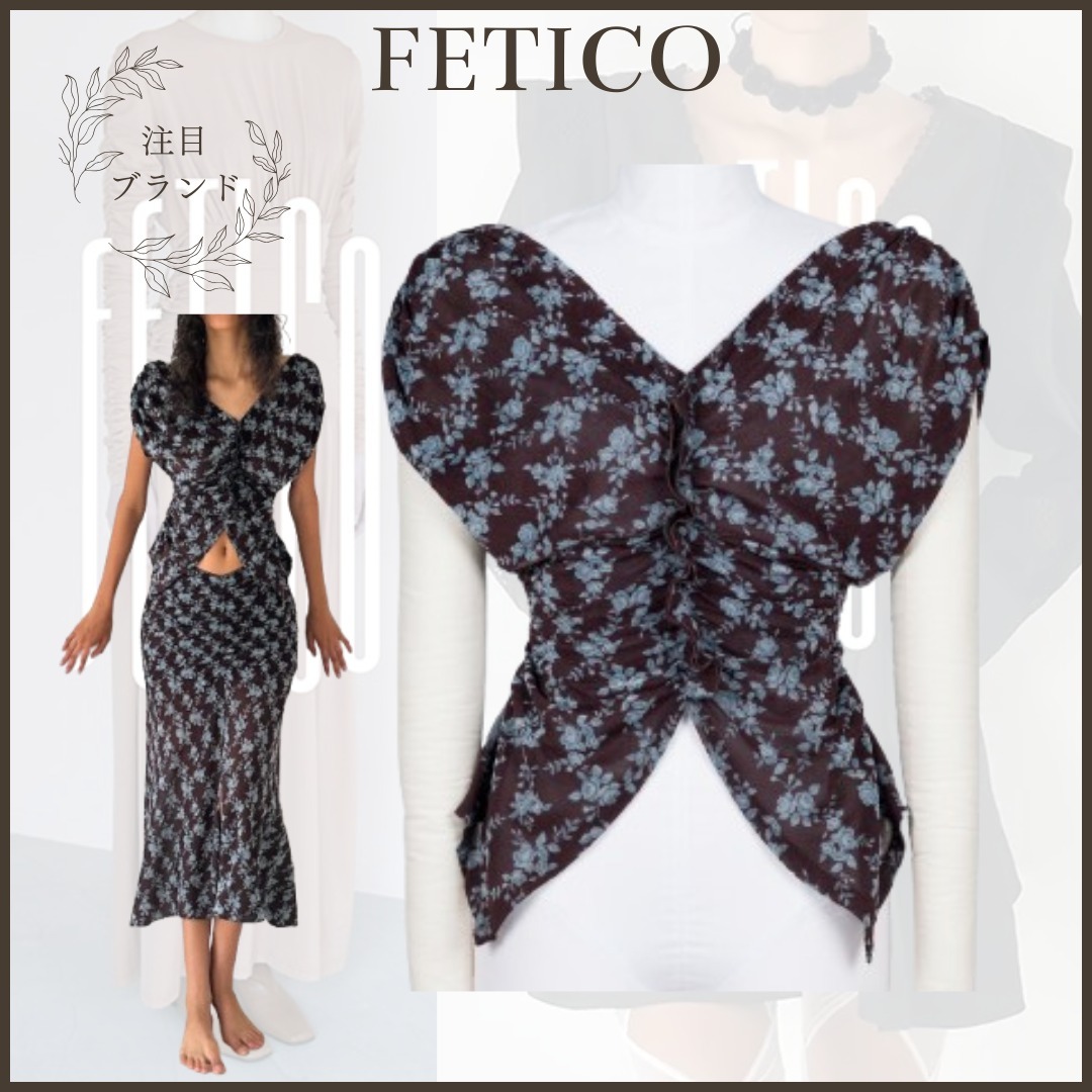 完売間近！【FETICO】ROSE VELVET TULLE SHIRRING TOP