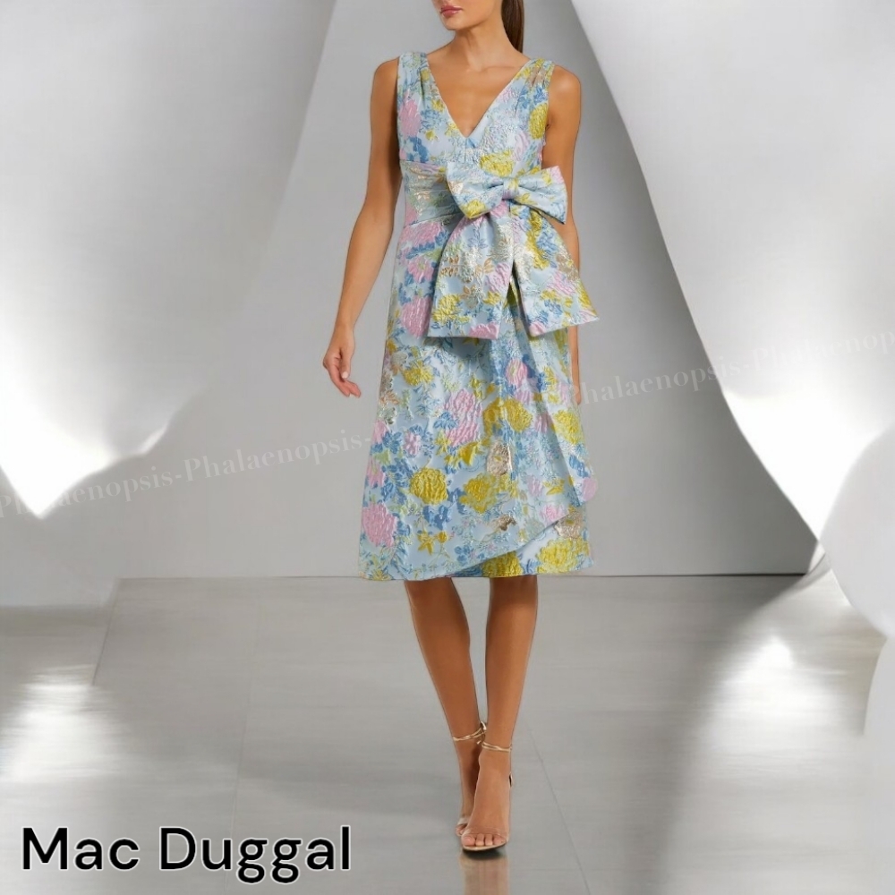 ●Mac Duggal●ノースリーブ ミディドレス リボン付き