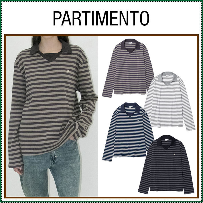 【PARTIMENTO】 DOUBLE COLLAR STRIPE LONG SLEEVE TEE /追跡付