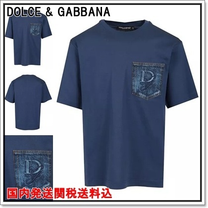 国内発 DOLCE & GABBANA DGロゴブルーコットン半袖Tシャツ