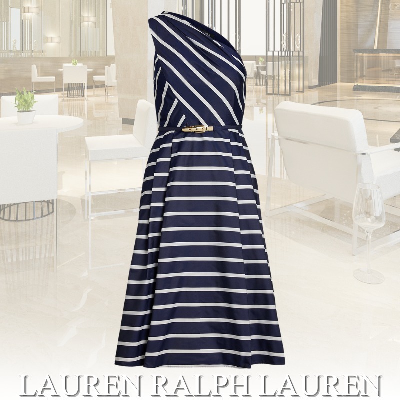LAUREN RALPH LAUREN ワンショルダー カクテルドレス ベルト付き