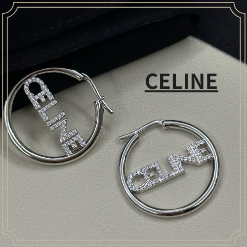 【CELINE】モノクローム ストラス フープピアス